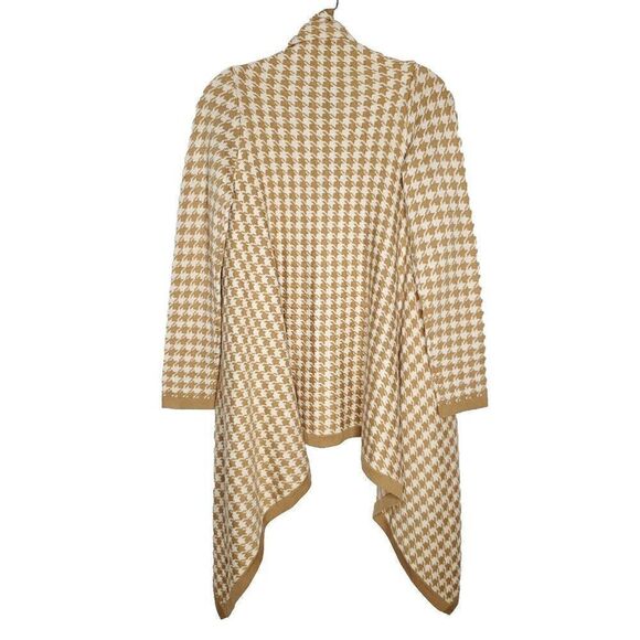 Fenn Wright Manson Open Cardigan Sweater S Houndstooth Wool Blend Tan Camel - Picture 2 of 5